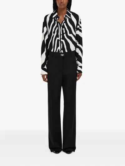 Ferragamo Zebra-print Long-sleeves Shirt In Black