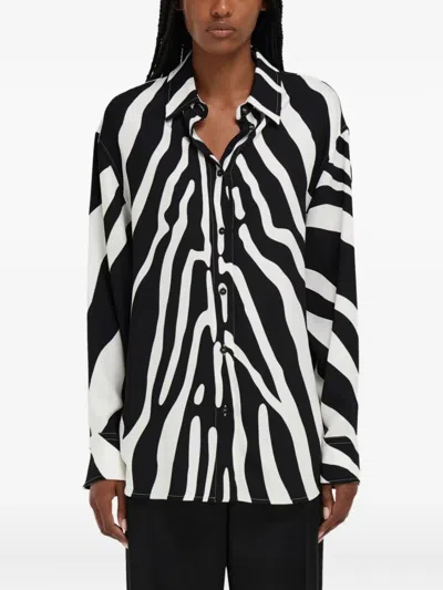 Ferragamo Zebra-print Long-sleeves Shirt In Black