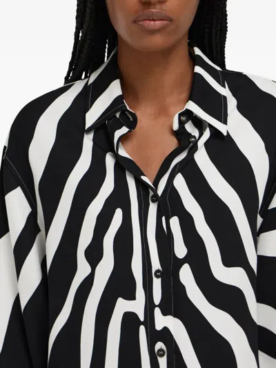 Ferragamo Zebra-print Long-sleeves Shirt In Black