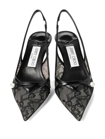 Jimmy Choo Amita 45 Lace-leather Slingback Pumps In Black