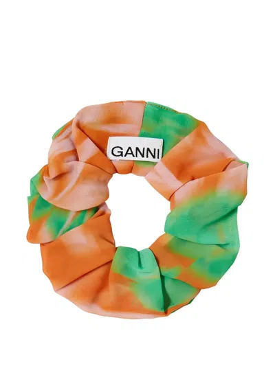 Ganni Tie-dye Scrunchie In Orange