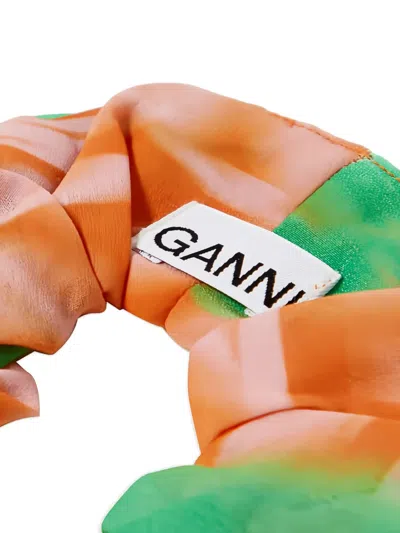 Ganni Tie-dye Scrunchie In Orange