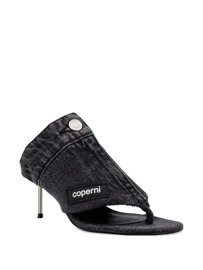 Coperni Denim Sandals With Logo Patch In Gray