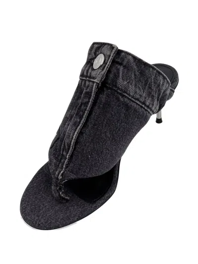 Coperni Denim Sandals With Logo Patch In Gray