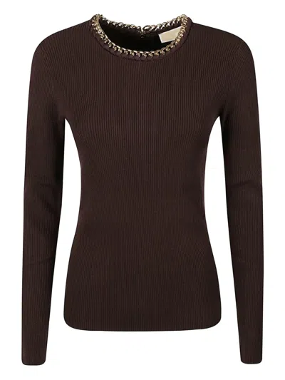 Michael Kors Chain Ribbed Sweater In Brown