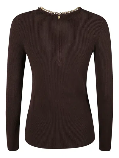 Michael Kors Chain Ribbed Sweater In Brown