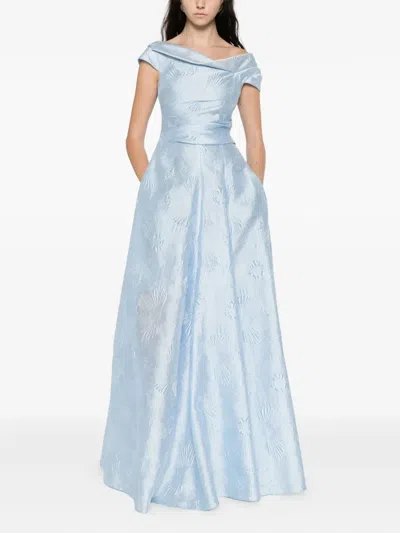 Talbot Runhof Cowl-neck Floral-pattern Dress In Blue