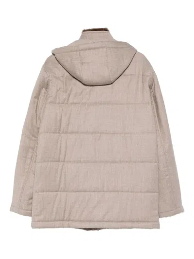 Doriani Cashmere Padded Hooded Jacket In Brown
