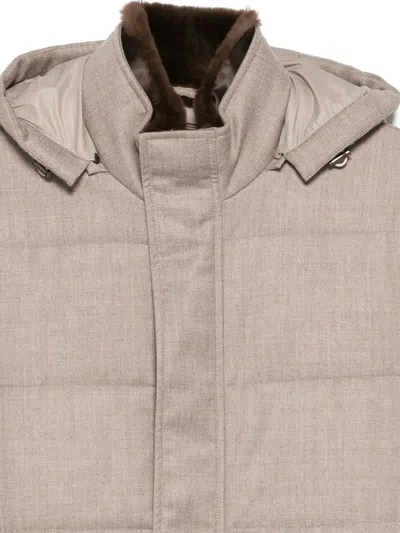 Doriani Cashmere Padded Hooded Jacket In Brown