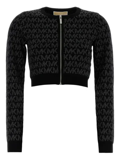 Michael Michael Kors Metallic Mk Nk Zip Cardi In Multi