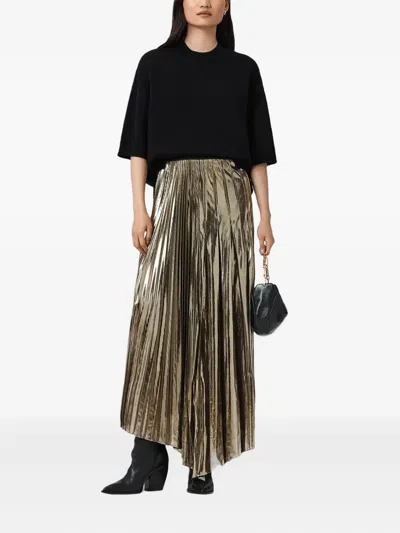Allsaints Womens Bronze Gold Jax Metallic Woven Maxi Skirt In Multi