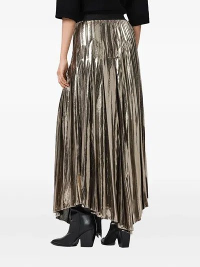 Allsaints Womens Bronze Gold Jax Metallic Woven Maxi Skirt In Multi