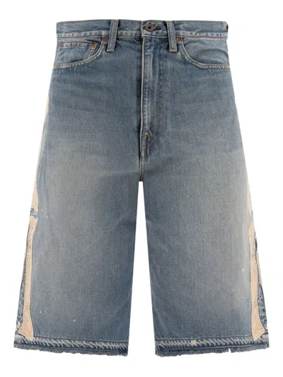 Kapital Crochet-appliqué Fringed Denim Shorts In Blue