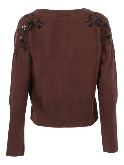 Ermanno Scervino Embroidered Wool Cardigan With Button-down Front In Brown