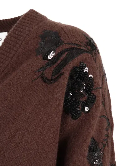 Ermanno Scervino Embroidered Wool Cardigan With Button-down Front In Brown