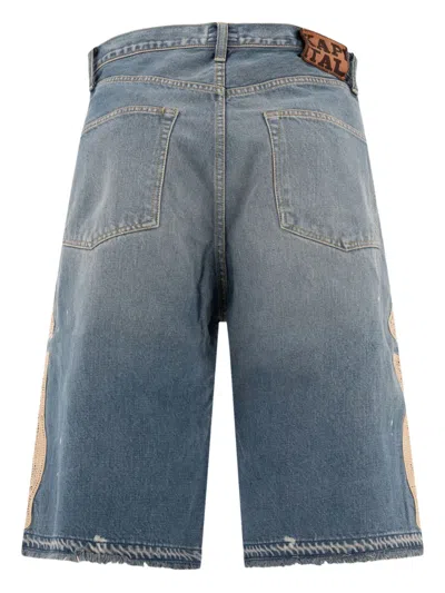 Kapital Crochet-appliqué Fringed Denim Shorts In Blue