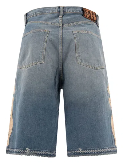 Kapital Crochet-appliqué Fringed Denim Shorts In Blue