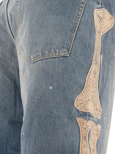 Kapital Crochet-appliqué Fringed Denim Shorts In Blue