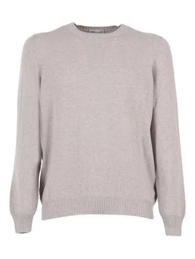 Settefili Cashmere French Shoulder Crew Neck Slim In Gray