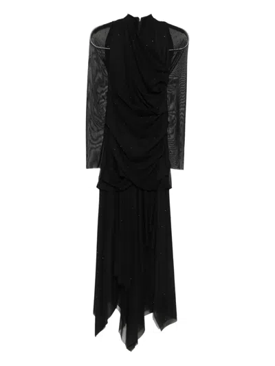 Talbot Runhof Draped Long-sleeve Dress In Black