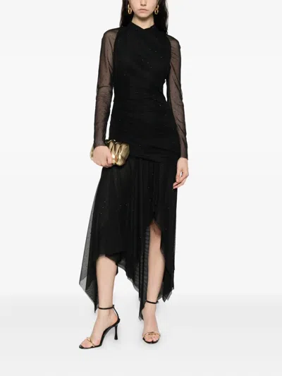 Talbot Runhof Draped Long-sleeve Dress In Black