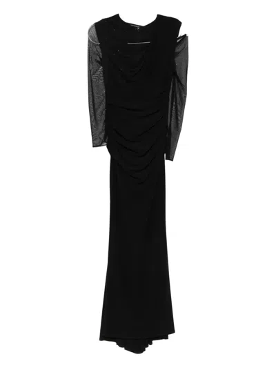 Talbot Runhof Ruched Mesh Dress In Black