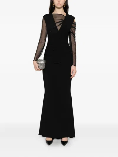 Talbot Runhof Ruched Mesh Dress In Black