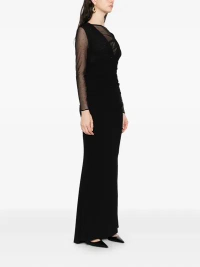 Talbot Runhof Ruched Mesh Dress In Black