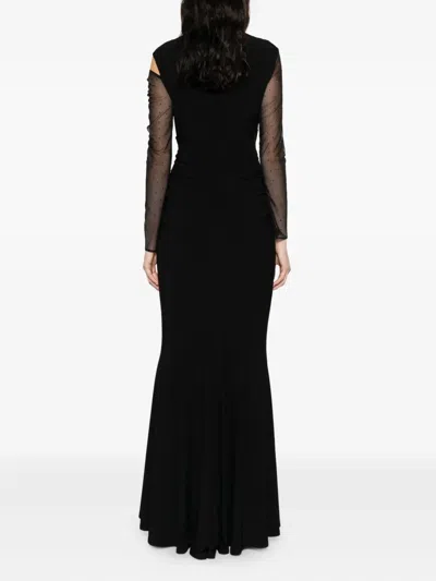 Talbot Runhof Ruched Mesh Dress In Black