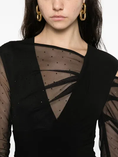 Talbot Runhof Ruched Mesh Dress In Black