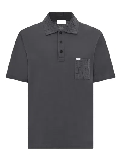 Ferragamo V-neck Polo With Jacquard Pocket Detail In Gray
