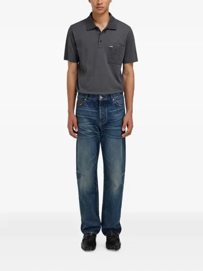 Ferragamo V-neck Polo With Jacquard Pocket Detail In Gray