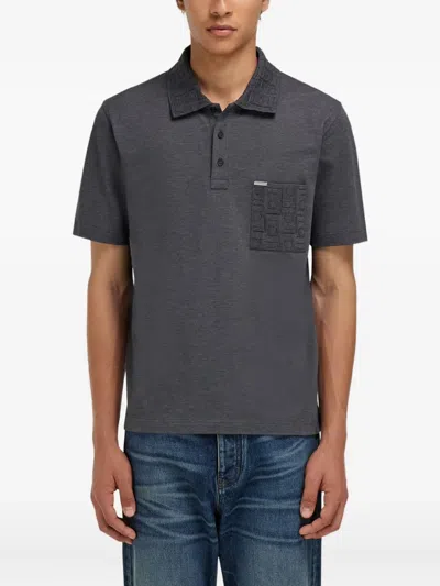 Ferragamo V-neck Polo With Jacquard Pocket Detail In Gray