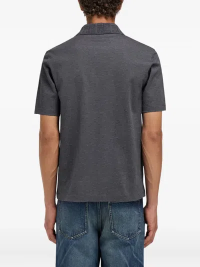 Ferragamo V-neck Polo With Jacquard Pocket Detail In Gray