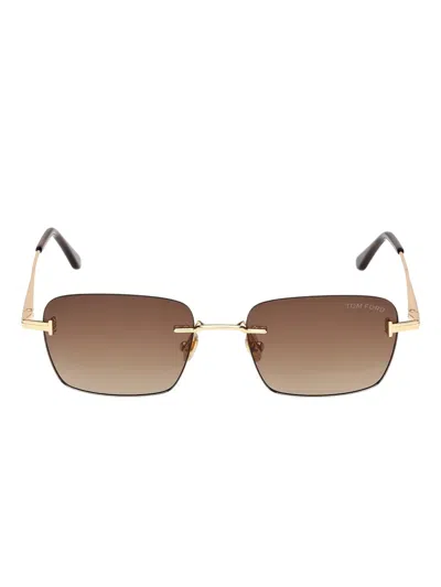 Tom Ford Square-frame Rimless Sunglasses In Gold