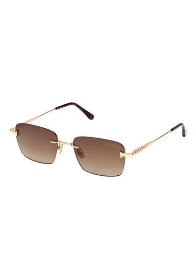 Tom Ford Square-frame Rimless Sunglasses In Gold