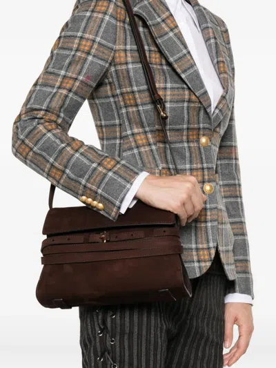 Moschino Buckle Leather Shoulder Bag In Brown