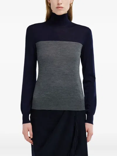 Ferragamo Colour-block High-neck Sweater In Blue