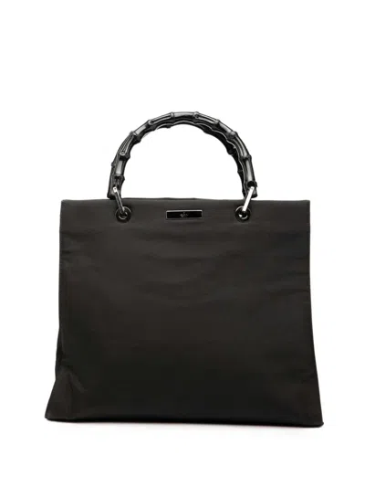 Pre-owned Gucci 2000-2015 Gg Canvas Bamboo Handbag In Black