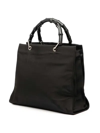 Pre-owned Gucci 2000-2015 Gg Canvas Bamboo Handbag In Black