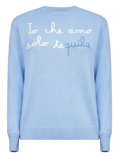 Mc2 Saint Barth Light Blue Embroidered Wool Blend New Queen Sweater In Blue