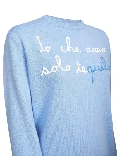 Mc2 Saint Barth Light Blue Embroidered Wool Blend New Queen Sweater In Blue