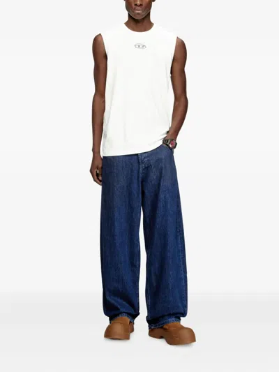 Diesel T-bisco-iod White Sleeveless Top With Logo Detail On The Front In Cotton Man