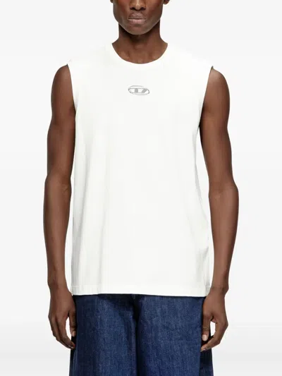 Diesel T-bisco-iod White Sleeveless Top With Logo Detail On The Front In Cotton Man