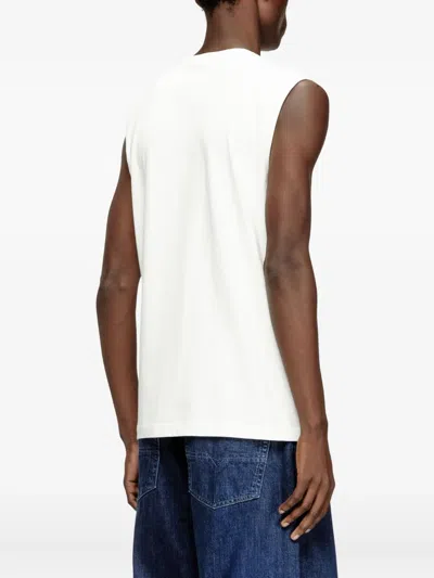 Diesel T-bisco-iod White Sleeveless Top With Logo Detail On The Front In Cotton Man