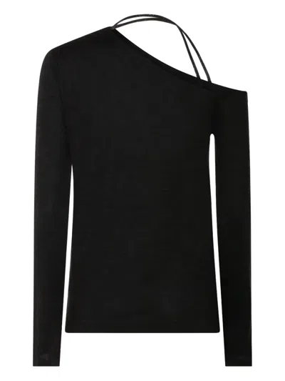 Brunello Cucinelli One-shoulder Long Sleeved Knit Jumper In Black