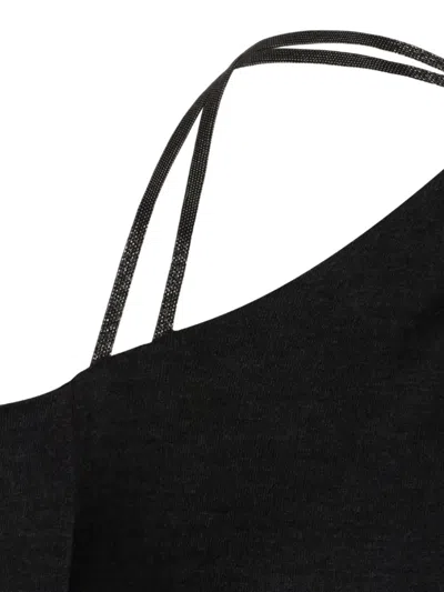 Brunello Cucinelli One-shoulder Long Sleeved Knit Jumper In Black