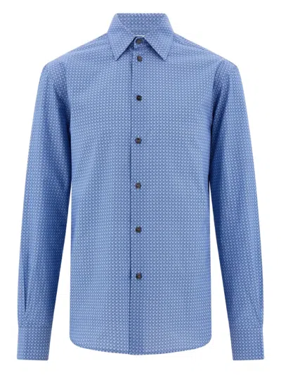 Ferragamo Monogram Print Shirt In Blue