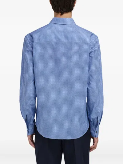 Ferragamo Monogram Print Shirt In Blue