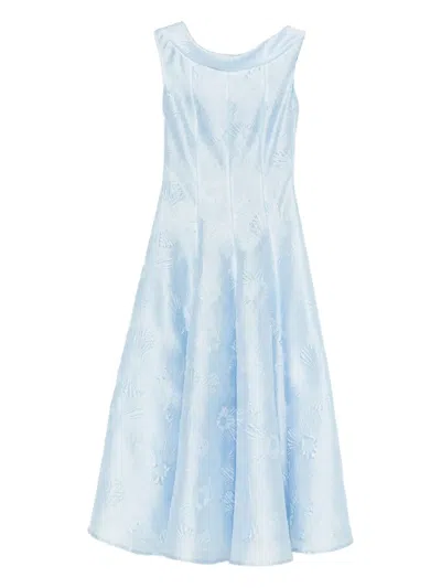 Talbot Runhof Floral-embroidered Dress In Blue